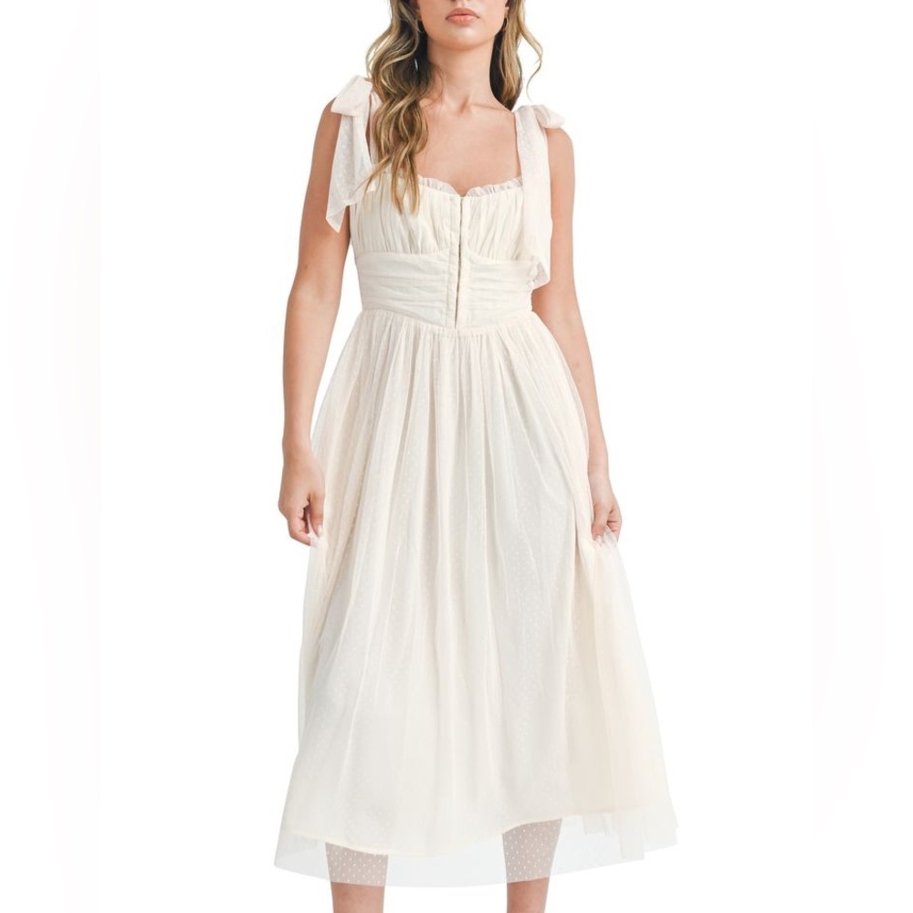 Lush Tie Strap Tulle Midi Dress